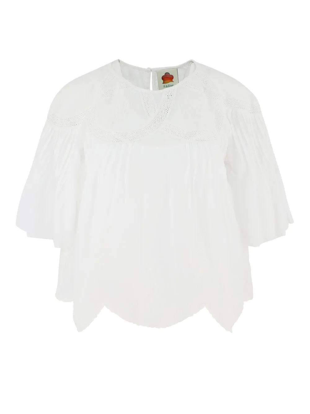 Farm Rio Off-White Embroidered Short Sleeve Blouse in