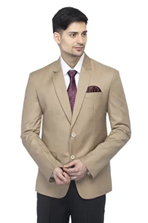 FAVOROSKI Designer Men's Slim Fit Notched Lapel Single Breasted Solid Blazer, Beige (FAVBL161118-BEIGE-3XL)