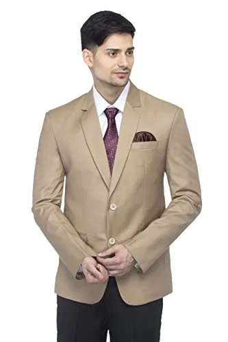 FAVOROSKI Designer Men's Slim Fit Notched Lapel Single Breasted Solid Blazer, Beige (FAVBL161118-BEIGE-3XL)
