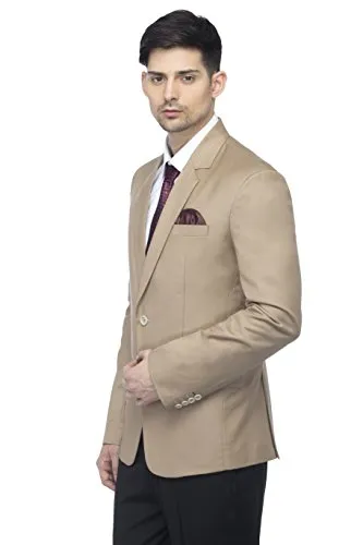 FAVOROSKI Designer Men's Slim Fit Notched Lapel Single Breasted Solid Blazer, Beige (FAVBL161118-BEIGE-3XL)