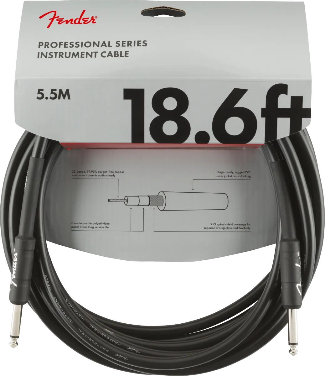 Fender Professional Series Instrument Cable, Straight/Straight, 18.6', Black