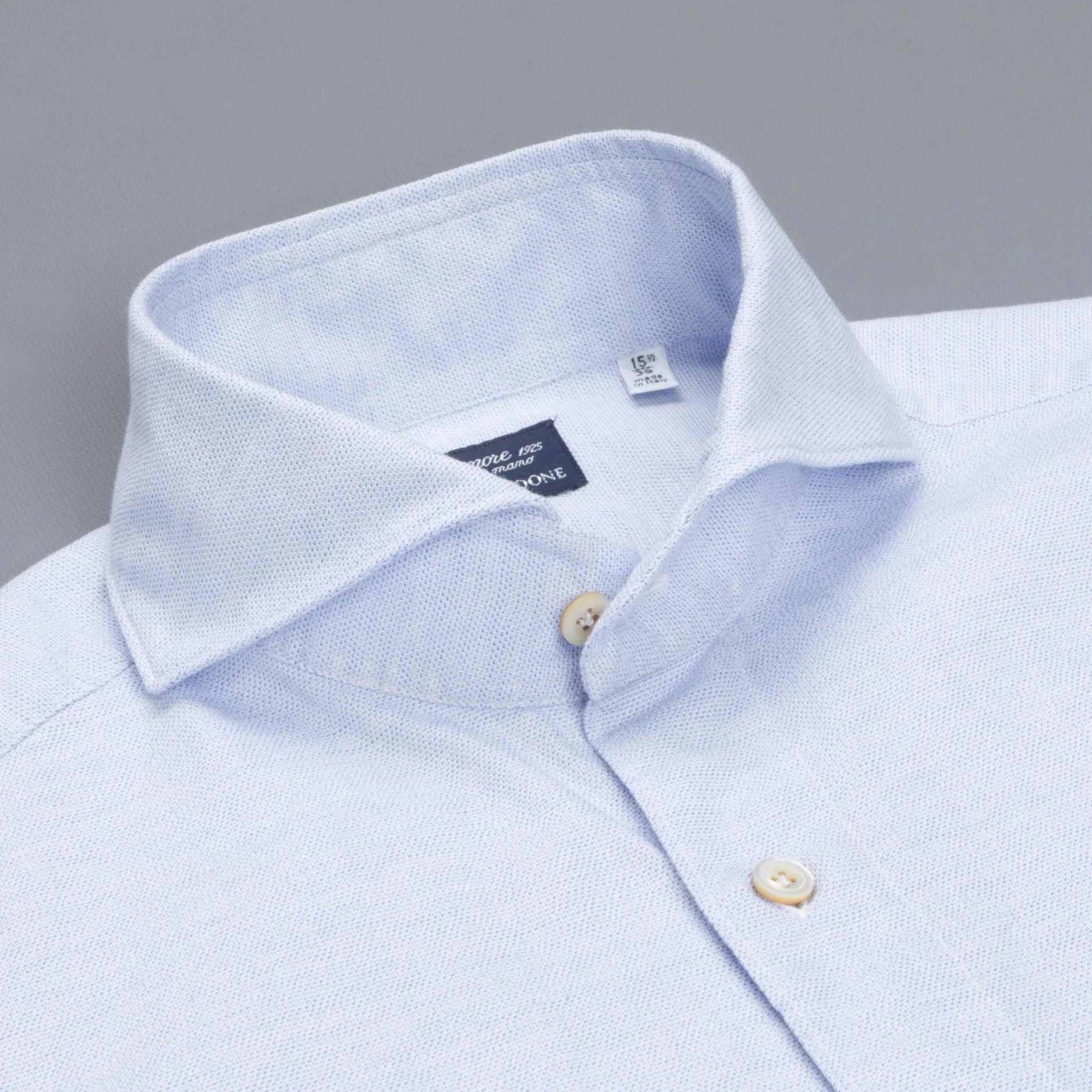 Finamore Gaeta Shirt Sergio Collar Loose Weave Blue