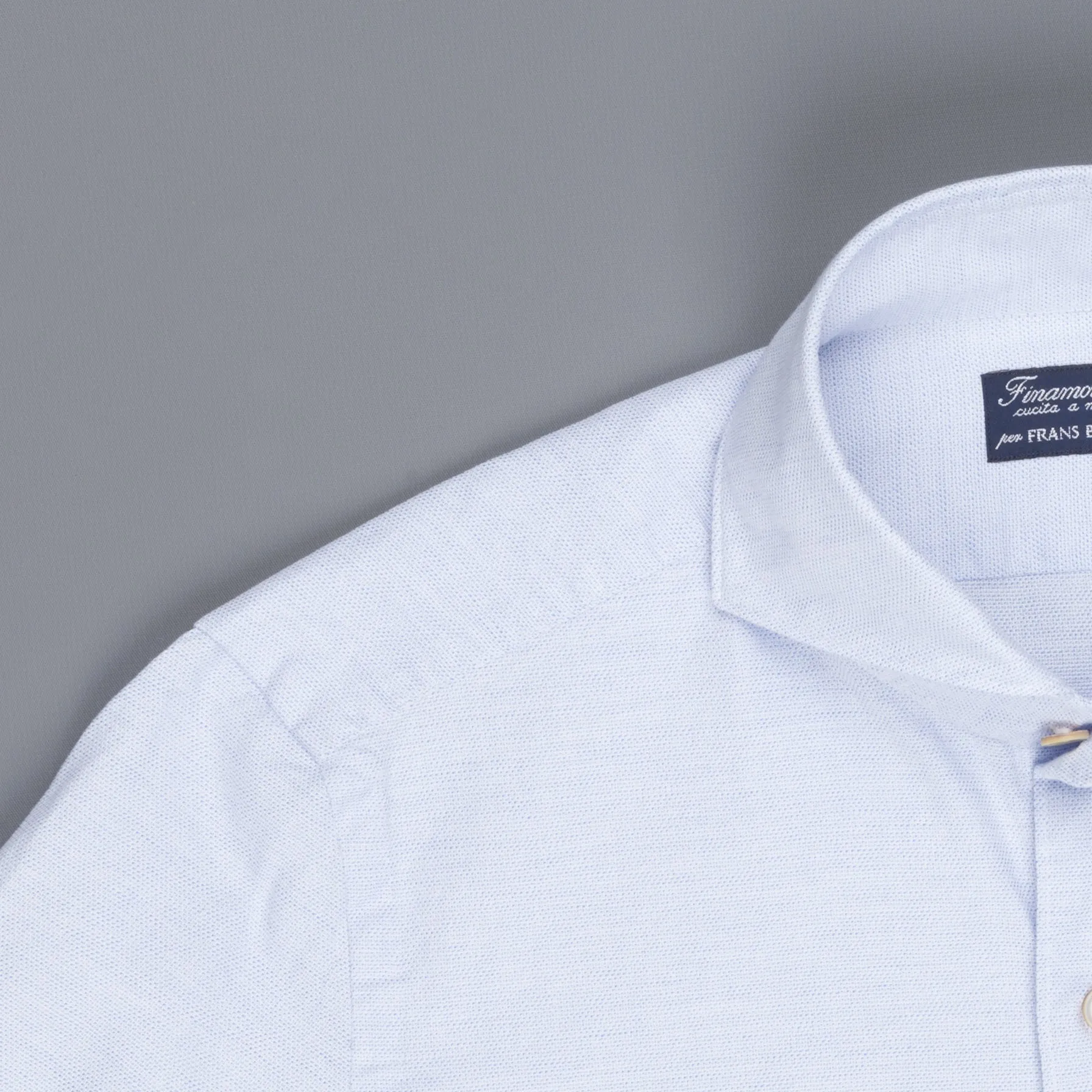 Finamore Gaeta Shirt Sergio Collar Loose Weave Blue
