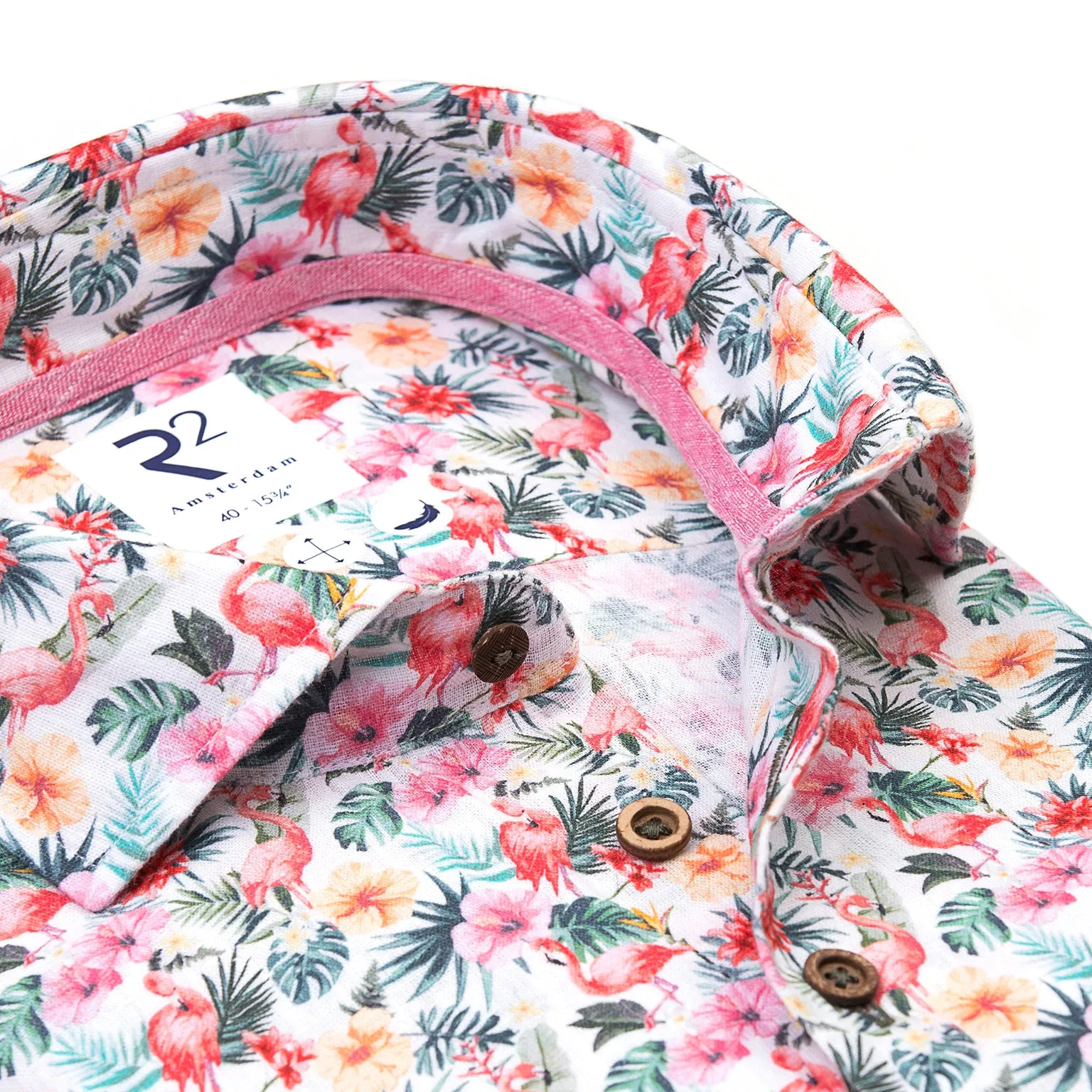 Flamingo print linen blend shirt
