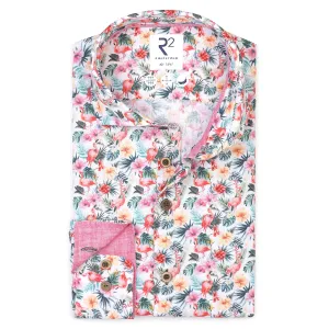 Flamingo print linen blend shirt