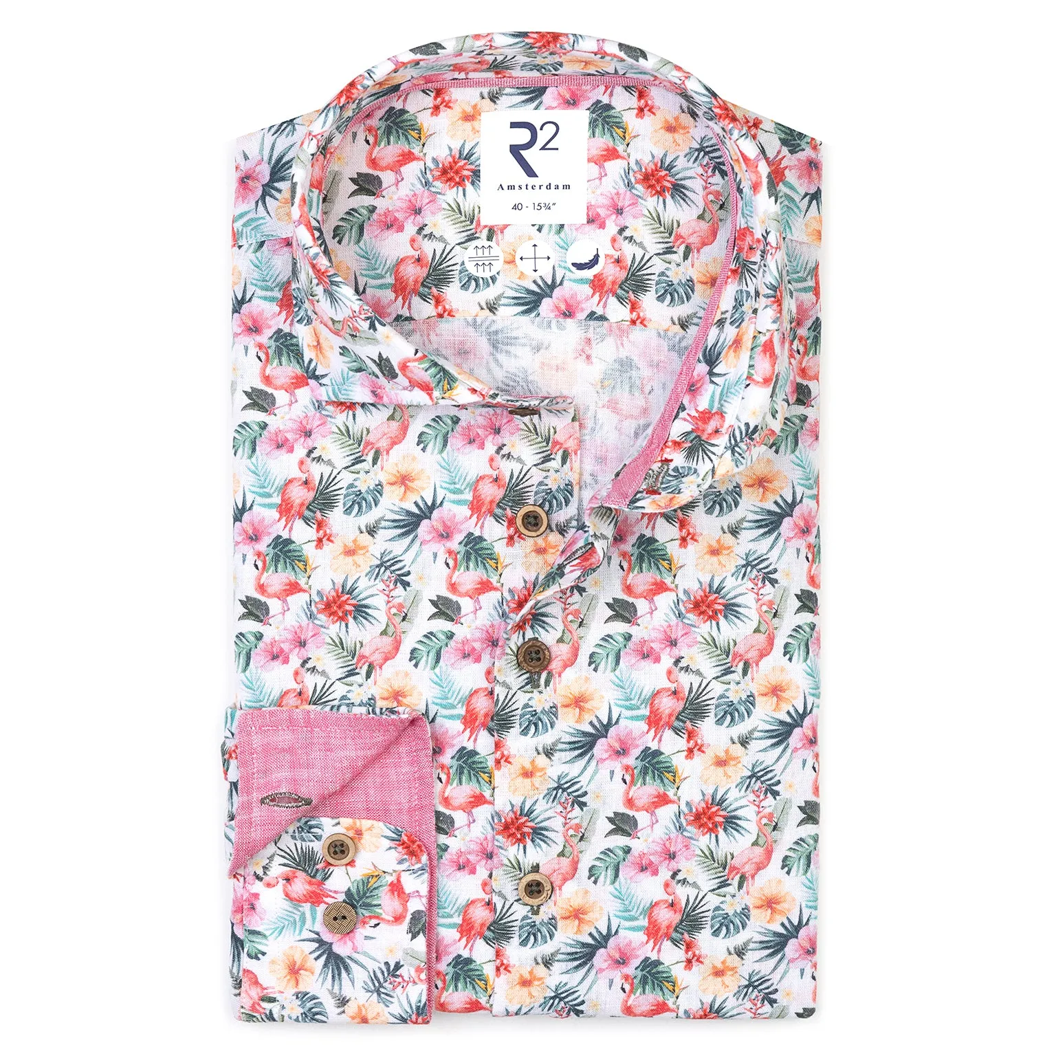 Flamingo print linen blend shirt
