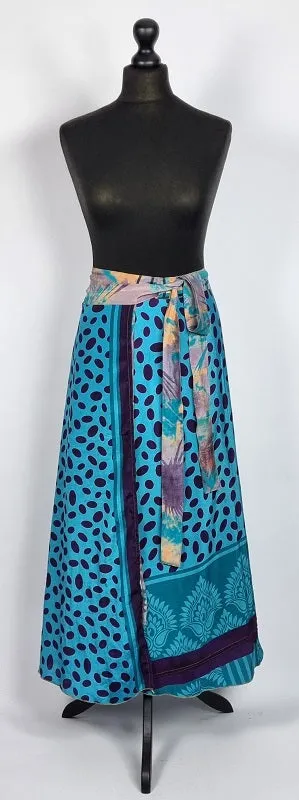 Flattering Indian gypsy wrap skirt, made from vintage silk-mix saree fabrics with Oriental & floral print #30