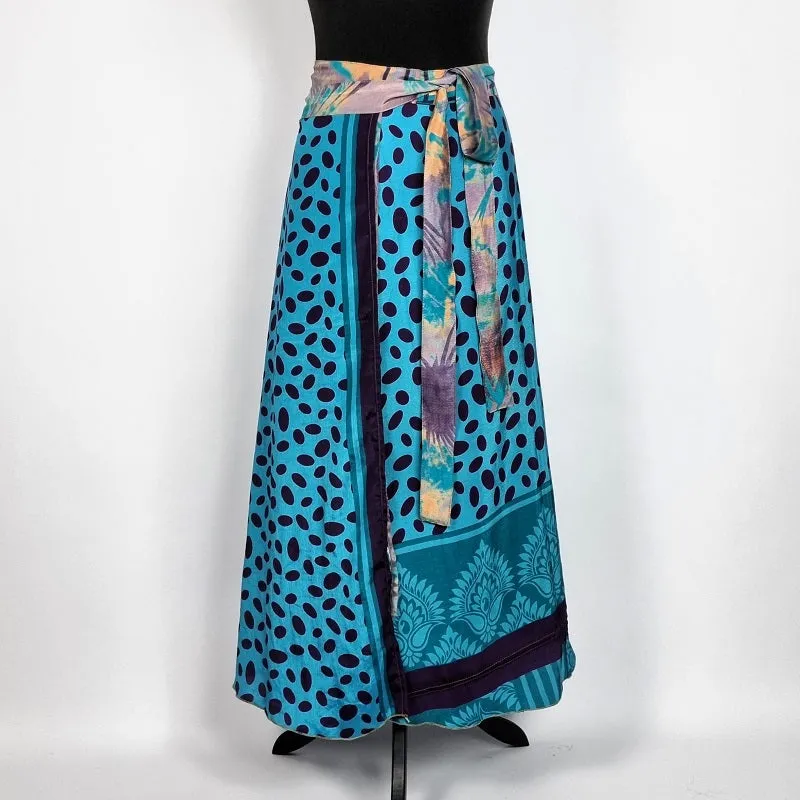 Flattering Indian gypsy wrap skirt, made from vintage silk-mix saree fabrics with Oriental & floral print #30