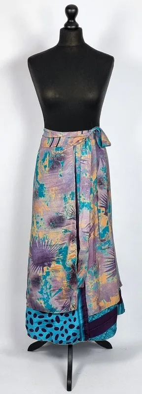 Flattering Indian gypsy wrap skirt, made from vintage silk-mix saree fabrics with Oriental & floral print #30