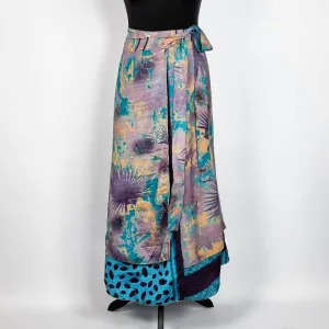 Flattering Indian gypsy wrap skirt, made from vintage silk-mix saree fabrics with Oriental & floral print #30