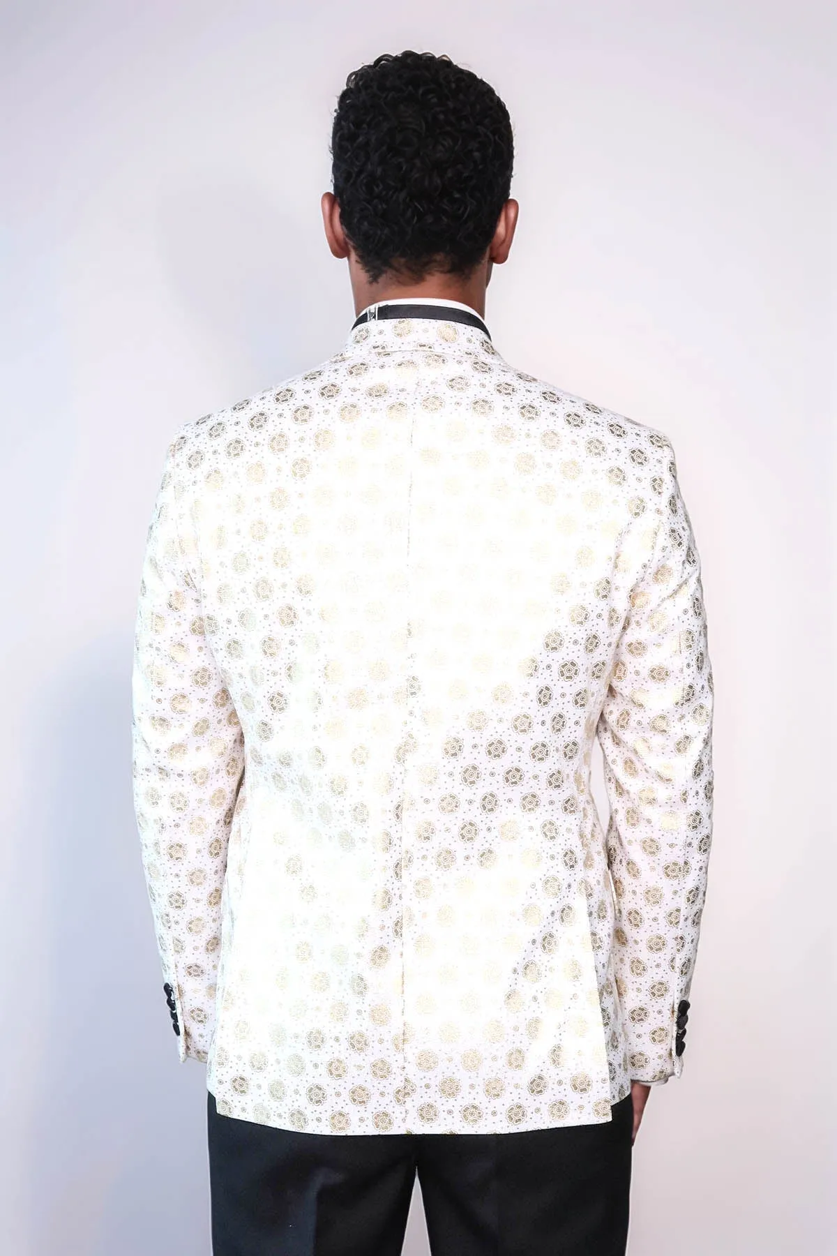 Floral Patterned Peak Lapel White Men Prom Blazer - Wessi