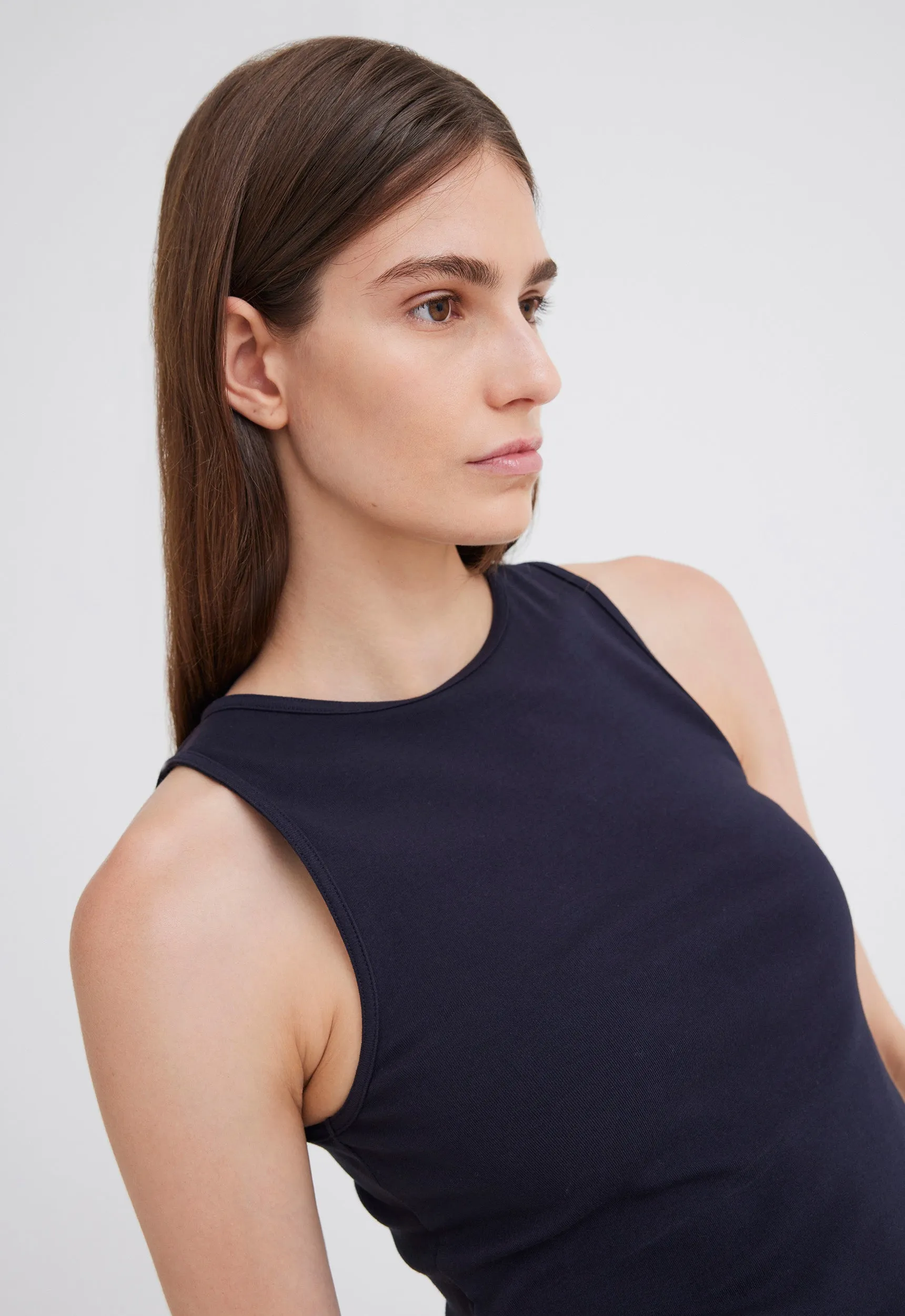 Foster Ribbed Cotton Tank - Darkest Navy