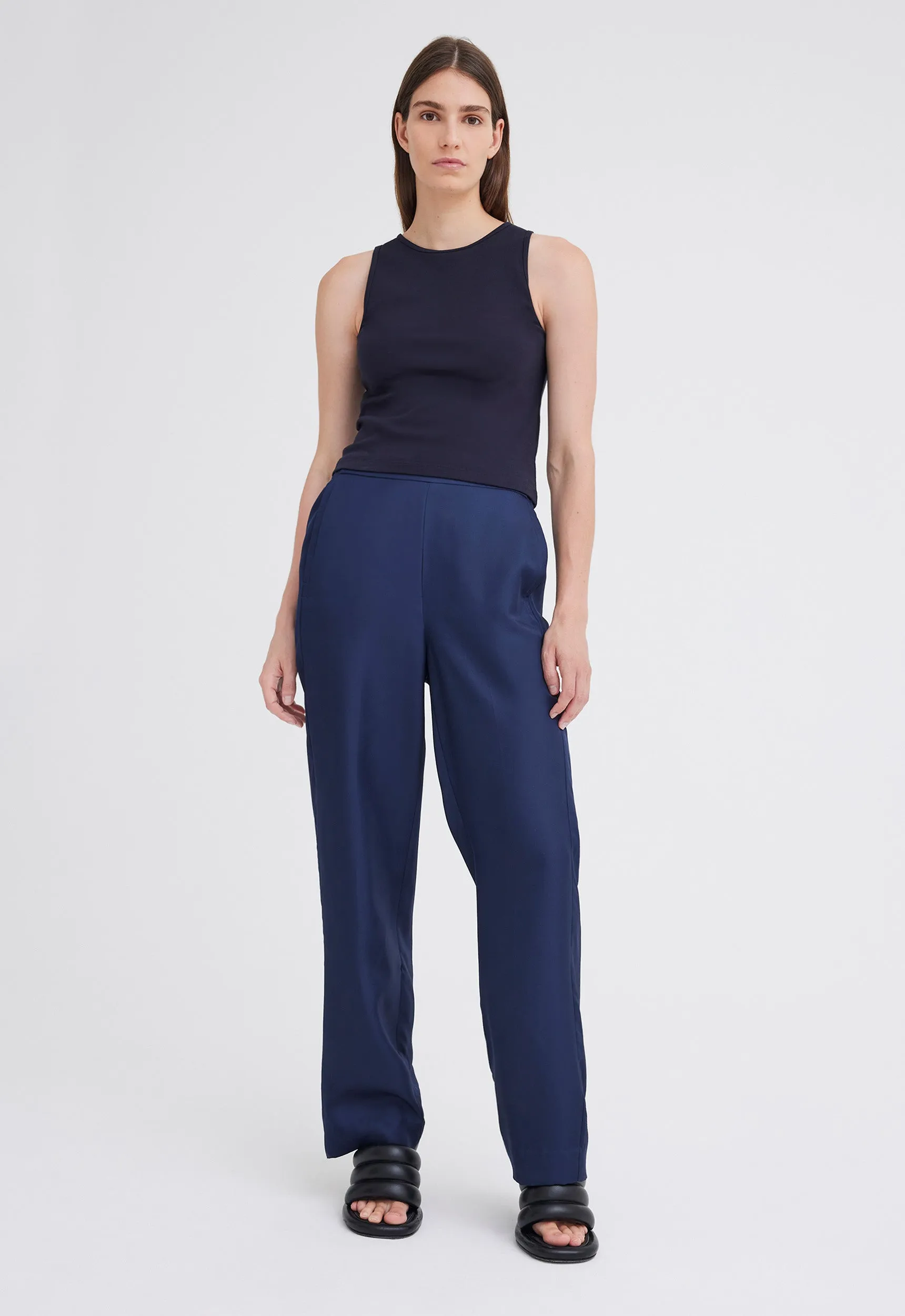 Foster Ribbed Cotton Tank - Darkest Navy