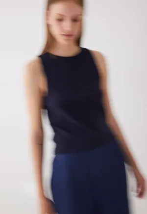 Foster Ribbed Cotton Tank - Darkest Navy