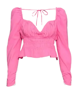 Free People Pink Ruched Blouse With Structured Sweetheart Neckline UK XS