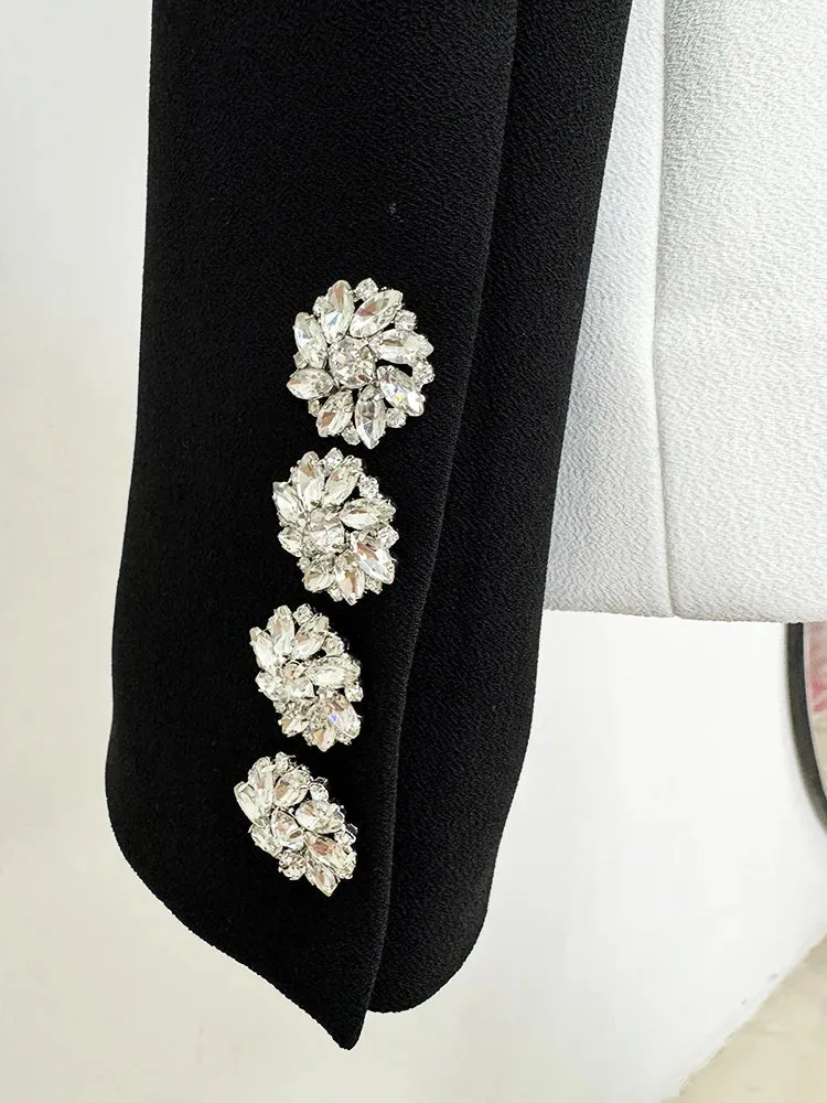 Fusion Designed Jacket Women' Slim Fitting Rhinestone Diamonds Buttons Block Blazer