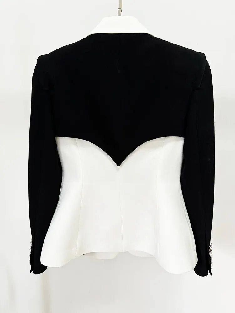 Fusion Designed Jacket Women' Slim Fitting Rhinestone Diamonds Buttons Block Blazer