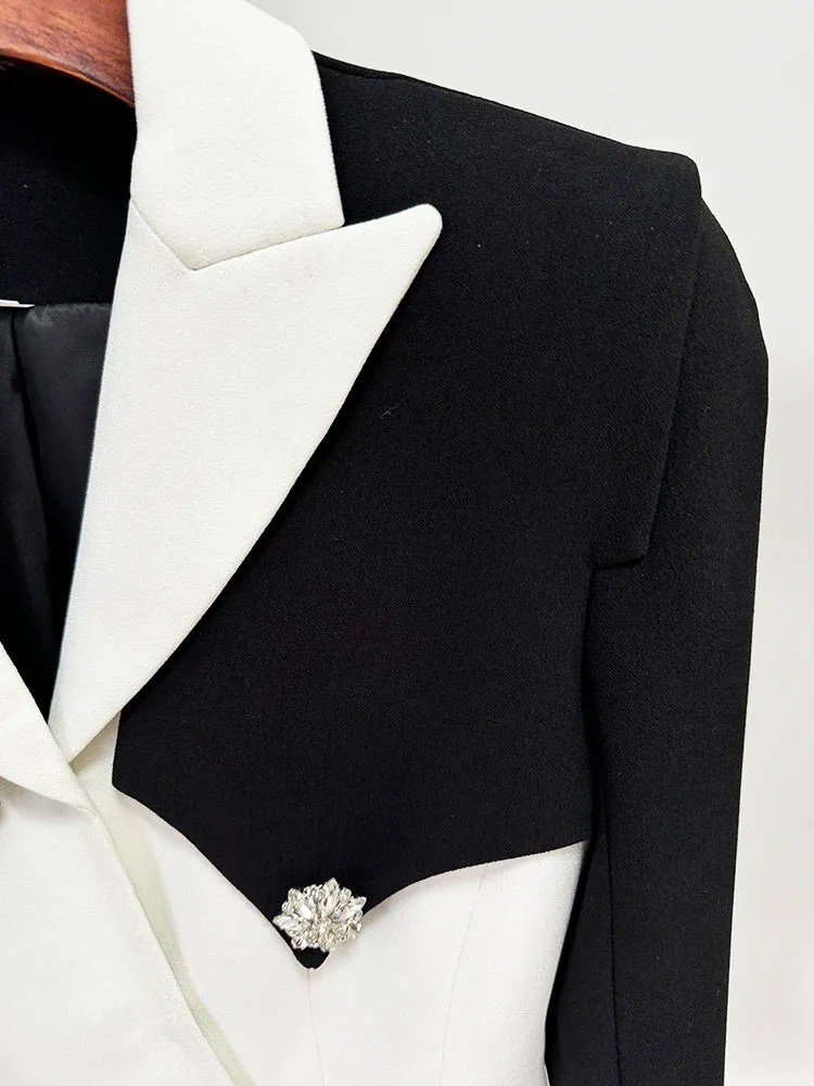Fusion Designed Jacket Women' Slim Fitting Rhinestone Diamonds Buttons Block Blazer