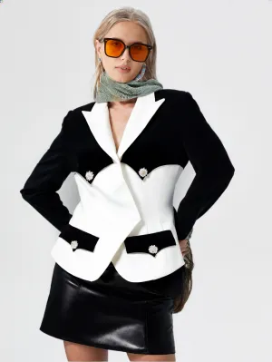 Fusion Designed Jacket Women' Slim Fitting Rhinestone Diamonds Buttons Block Blazer