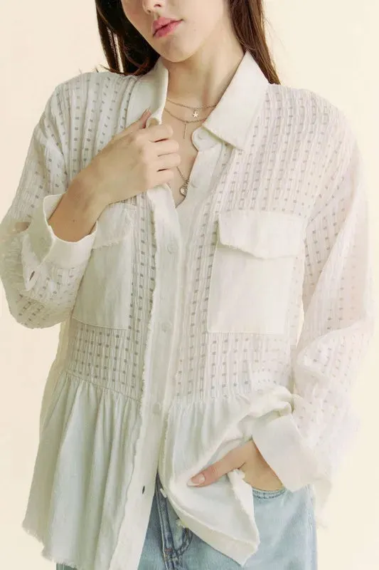 Garment Washed Jacquard Button Front Shirt: Timeless Elegance