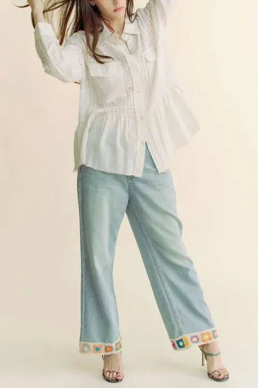 Garment Washed Jacquard Button Front Shirt: Timeless Elegance