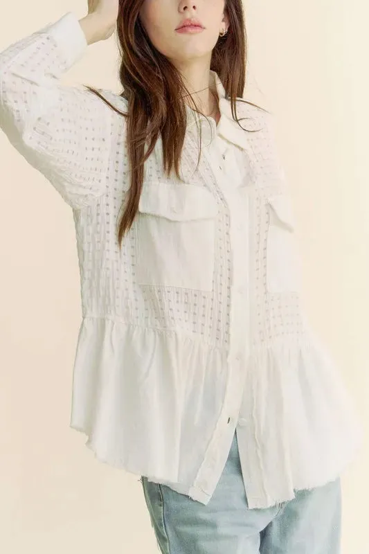 Garment Washed Jacquard Button Front Shirt: Timeless Elegance