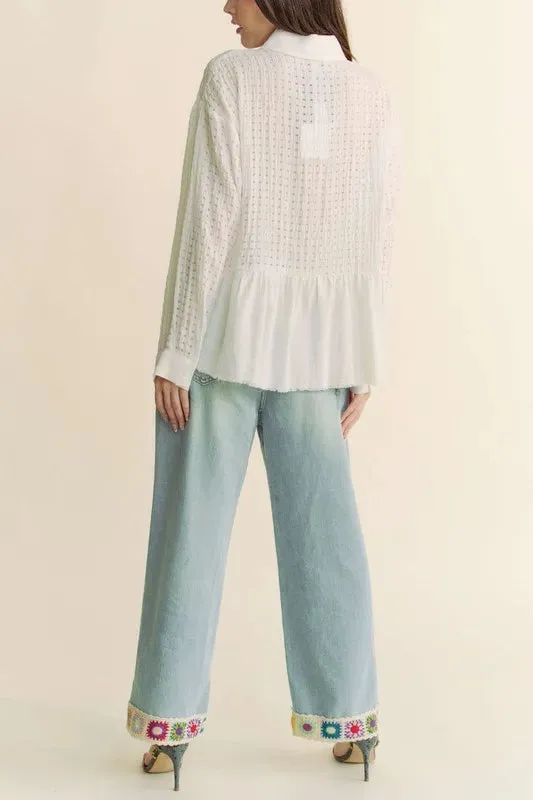 Garment Washed Jacquard Button Front Shirt: Timeless Elegance