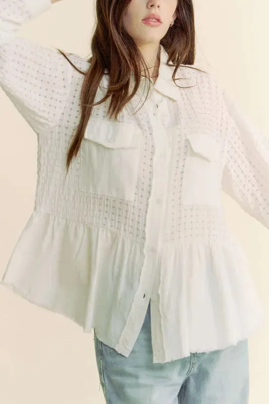 Garment Washed Jacquard Button Front Shirt: Timeless Elegance