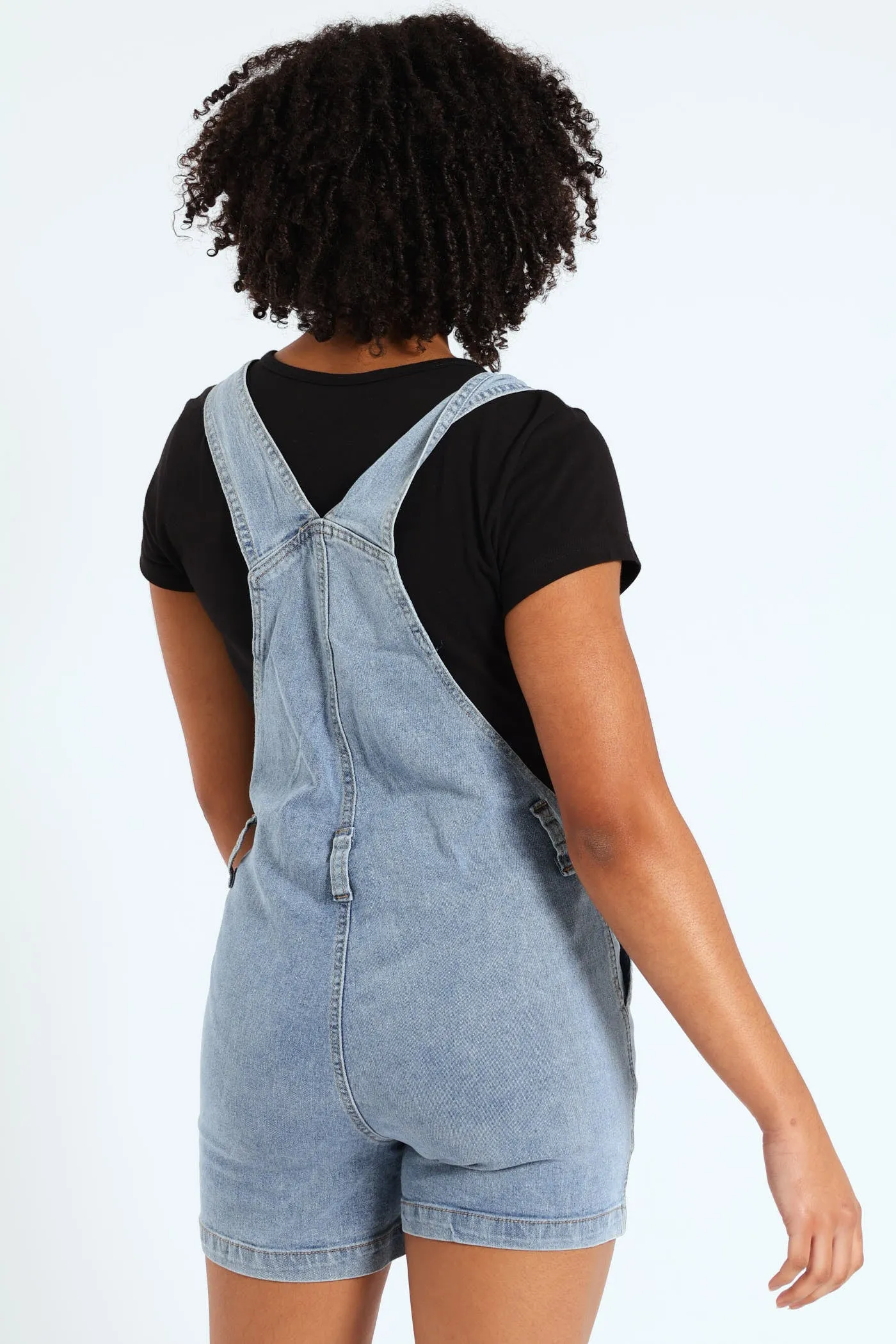 Girls Buttoned Dungaree - Light Blue