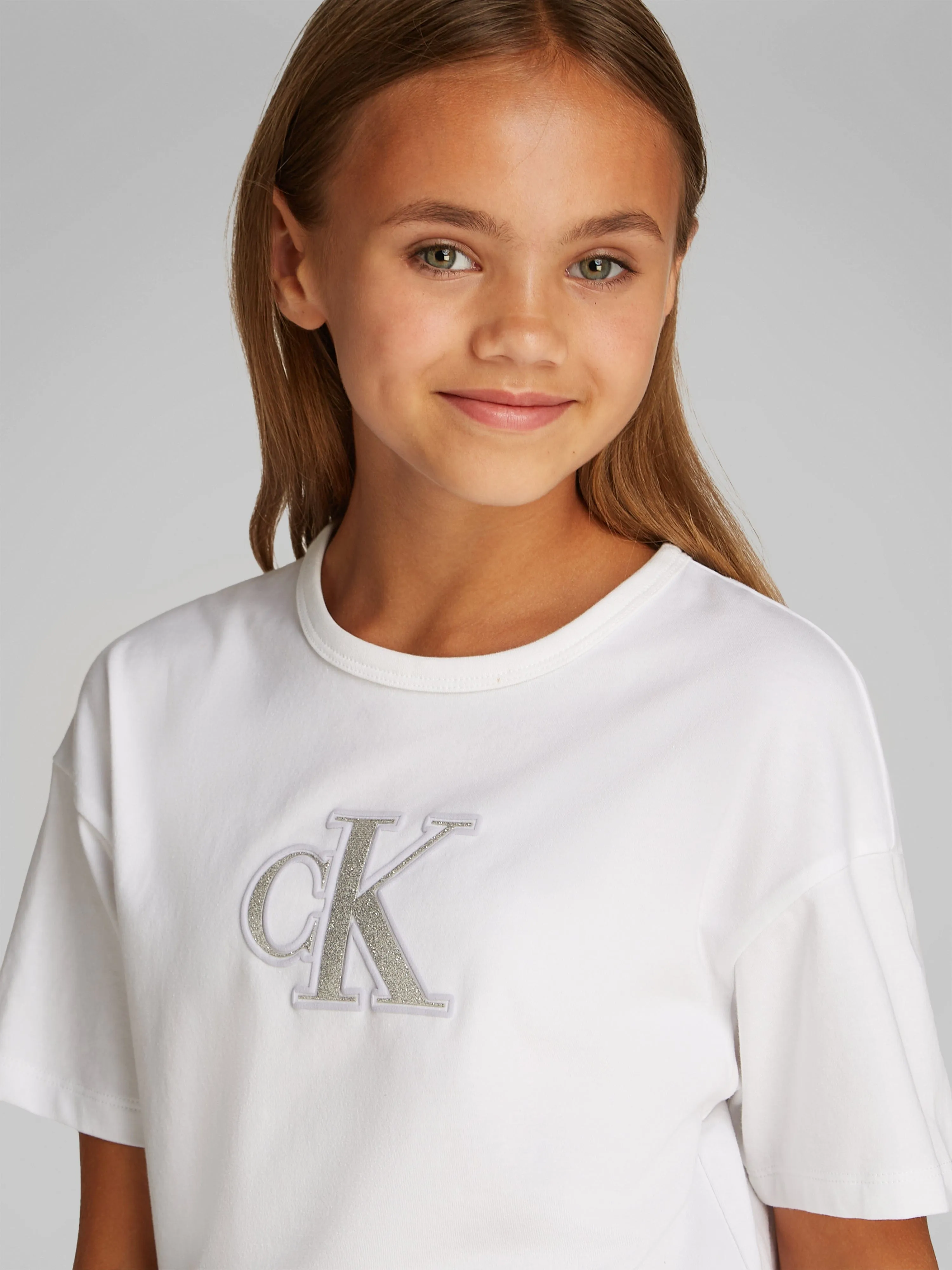 Girls Metallic CK T-Shirt in White