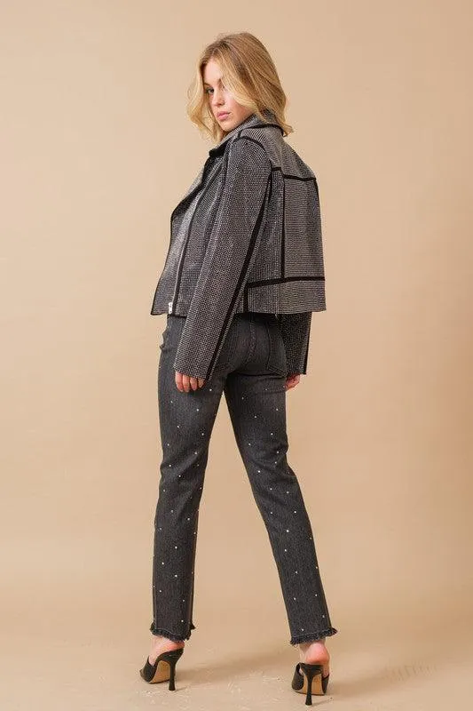 Glam Rhinestone Studded Stretch Jacket