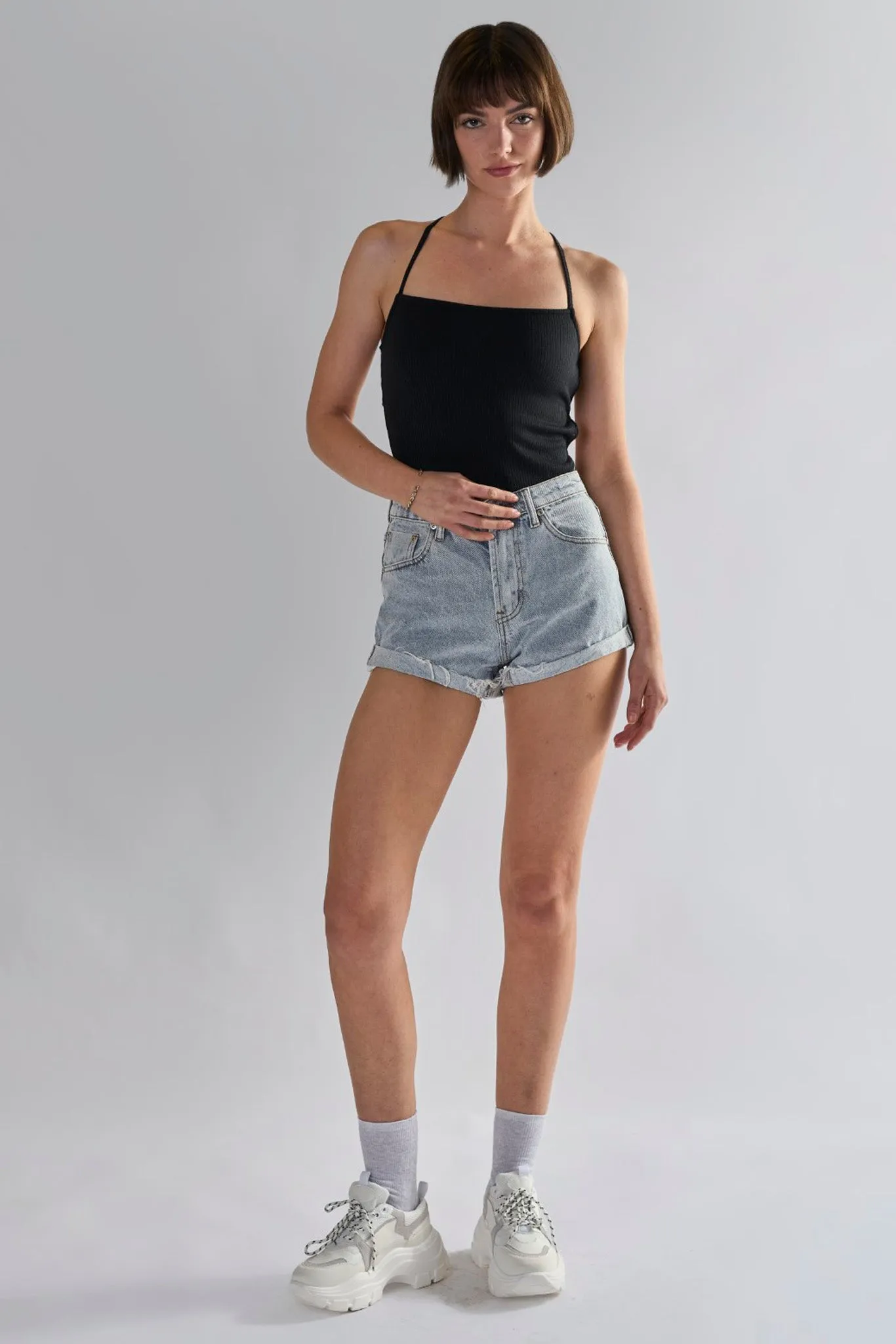 Glamorous Light Antique Wash High Waisted Shorts