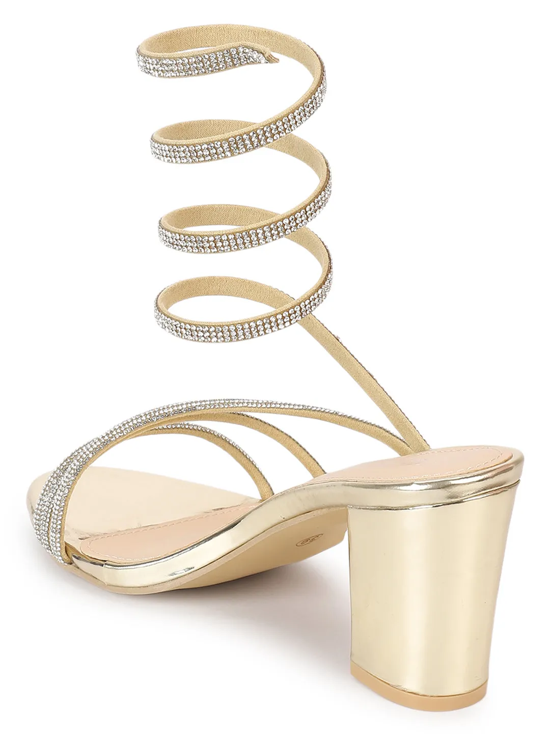 Gold Patent Stylish Spiral Diamond Strap Block Sandals (TC-RS4010-GLD)