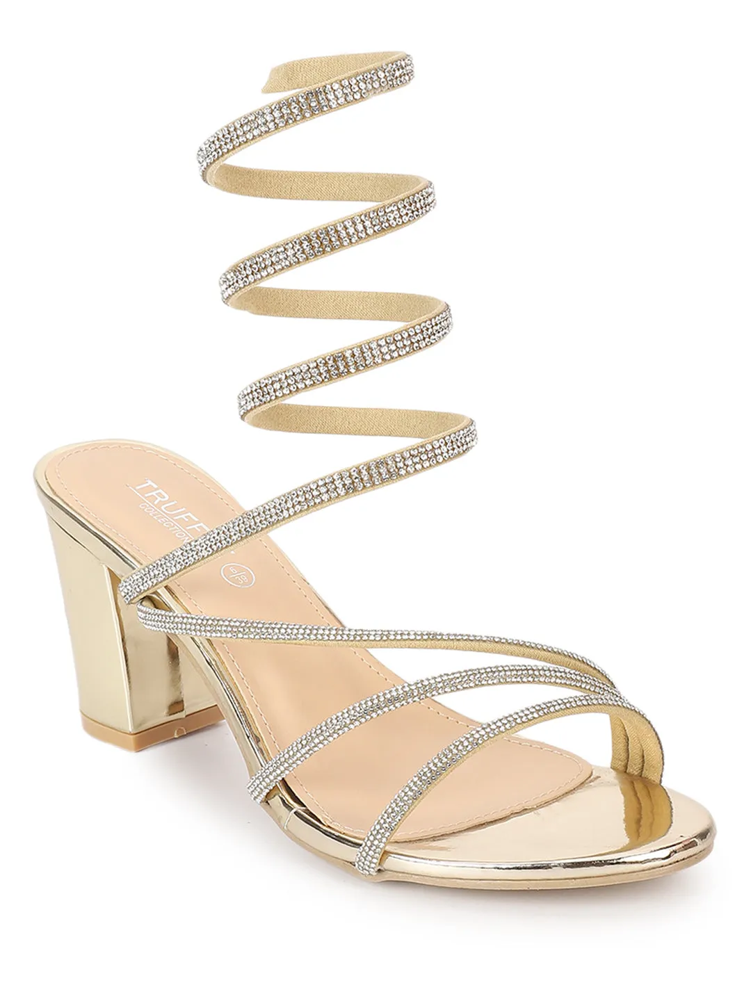 Gold Patent Stylish Spiral Diamond Strap Block Sandals (TC-RS4010-GLD)
