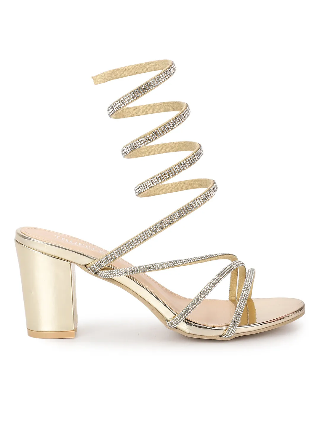 Gold Patent Stylish Spiral Diamond Strap Block Sandals (TC-RS4010-GLD)