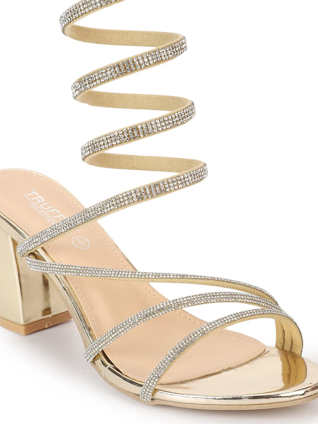 Gold Patent Stylish Spiral Diamond Strap Block Sandals (TC-RS4010-GLD)