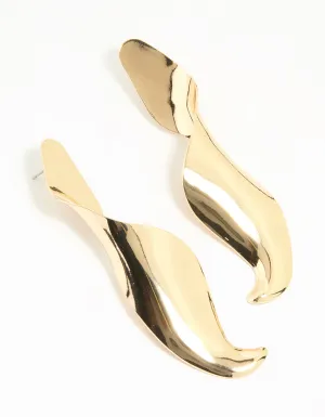 Gold Twisted Large Drop Earrings