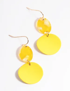 Gold Yellow Wrapped Disc & Bead Drop Earrings