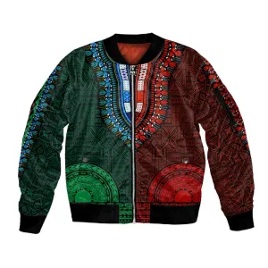 Green-red Dashiki and Tapa Pattern Sleeve Zip Bomber Jacket Africa-Polynesia Together Culture LT9