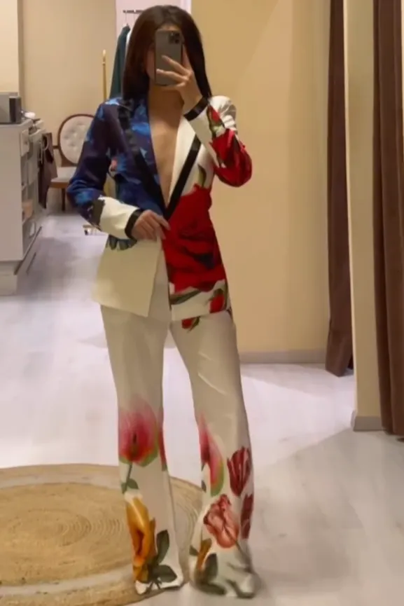 Guga Floral Printed Blazer Set - Floral