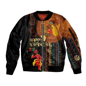 Happy Kwanzaa African Sleeve Zip Bomber Jacket - Tribal Pattern LT03