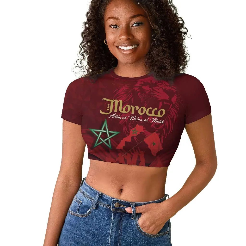 Happy Proclamation of Independence of Morocco Raglan Cropped T shirt Barbary Lion's Roar - Fight for Free and Peace LT03