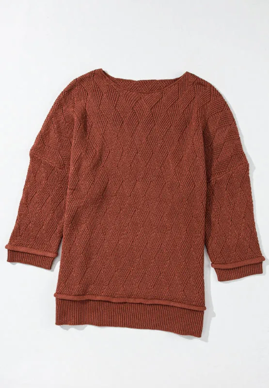 Hazel Blues® |  Diamond Round Neck Dropped Shoulder Sweater