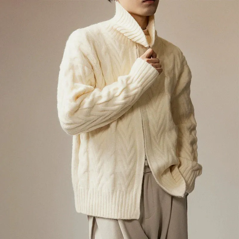 High Collar Cable-Knit Sweater