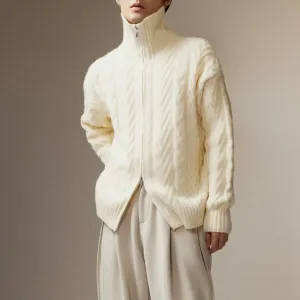 High Collar Cable-Knit Sweater