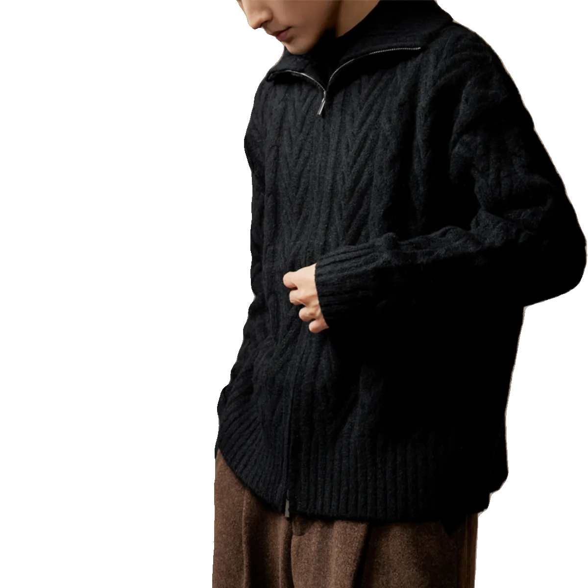 High Collar Cable-Knit Sweater