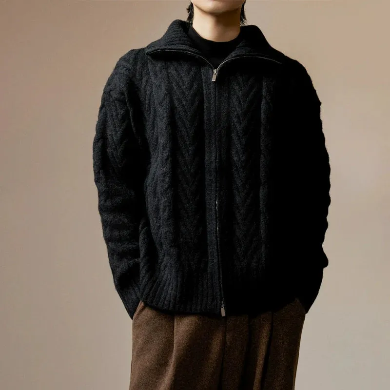 High Collar Cable-Knit Sweater