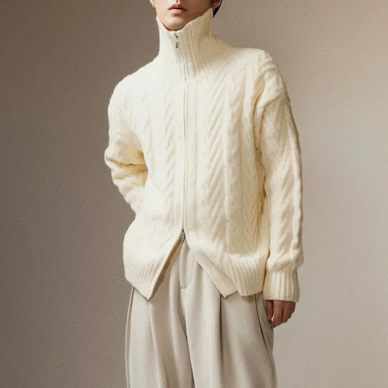 High Collar Cable-Knit Sweater