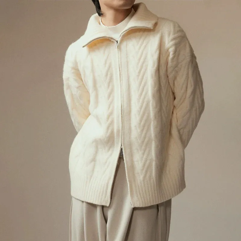 High Collar Cable-Knit Sweater