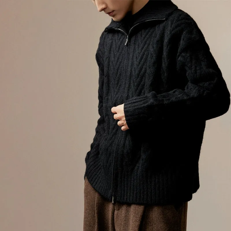 High Collar Cable-Knit Sweater